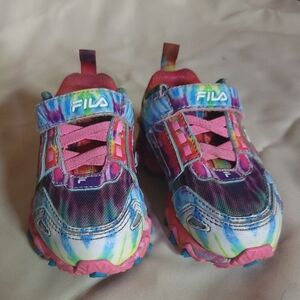 Toddler tie dye Fila shoes.